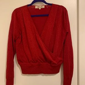 Diane von Furstenberg Wrap Sweater DVF Sparkle Red Size M